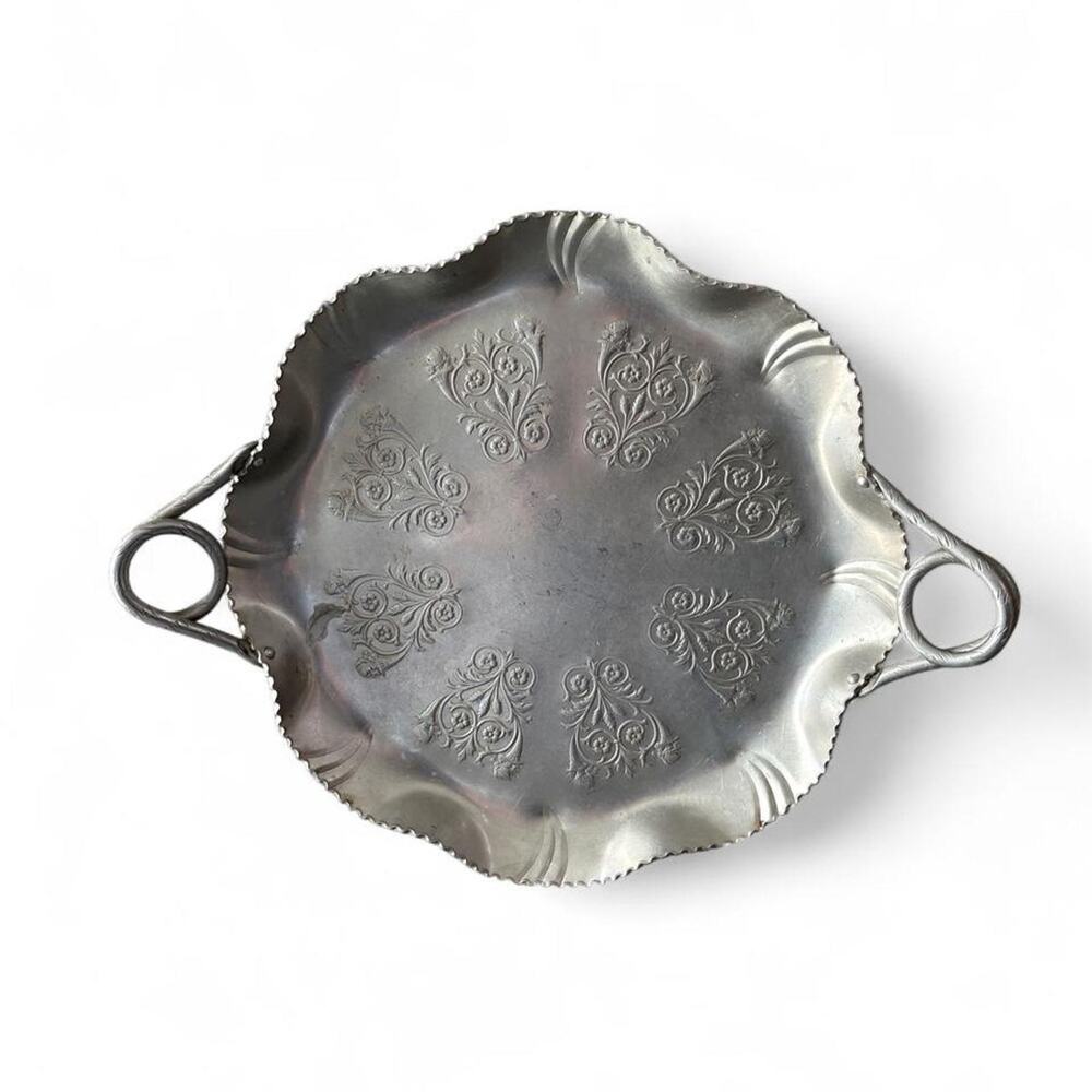 Vintage farber shlevin 1752Aluminum Serving Tray Floral Embossed Handles